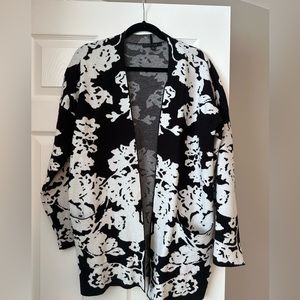 Soft Black & White Flower Cardigan